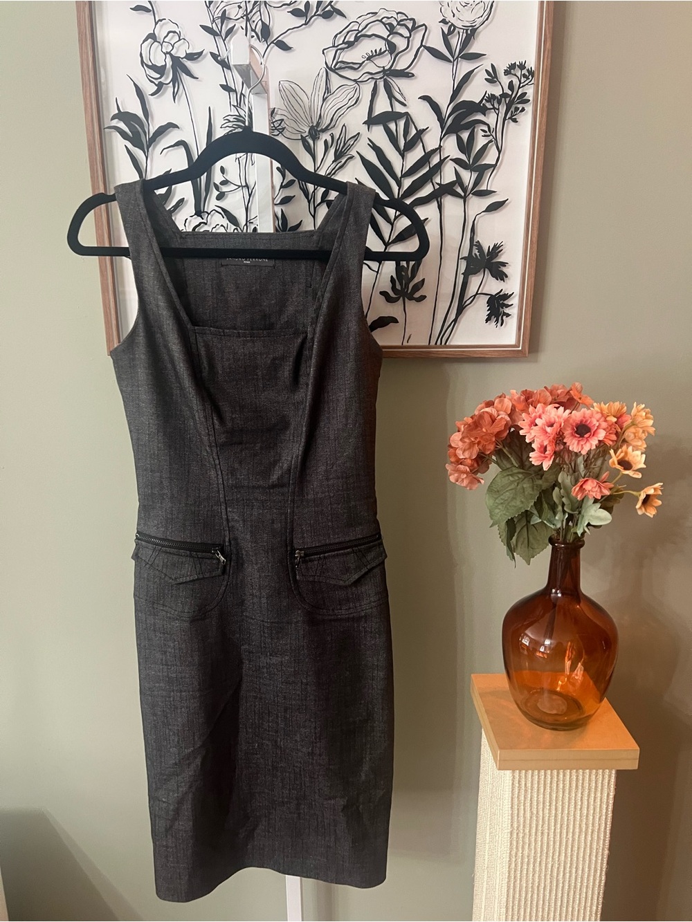 Sandro Ferrone Dark Charcoal Gray Sleeveless Form Fitted Sheath Dress Size XS